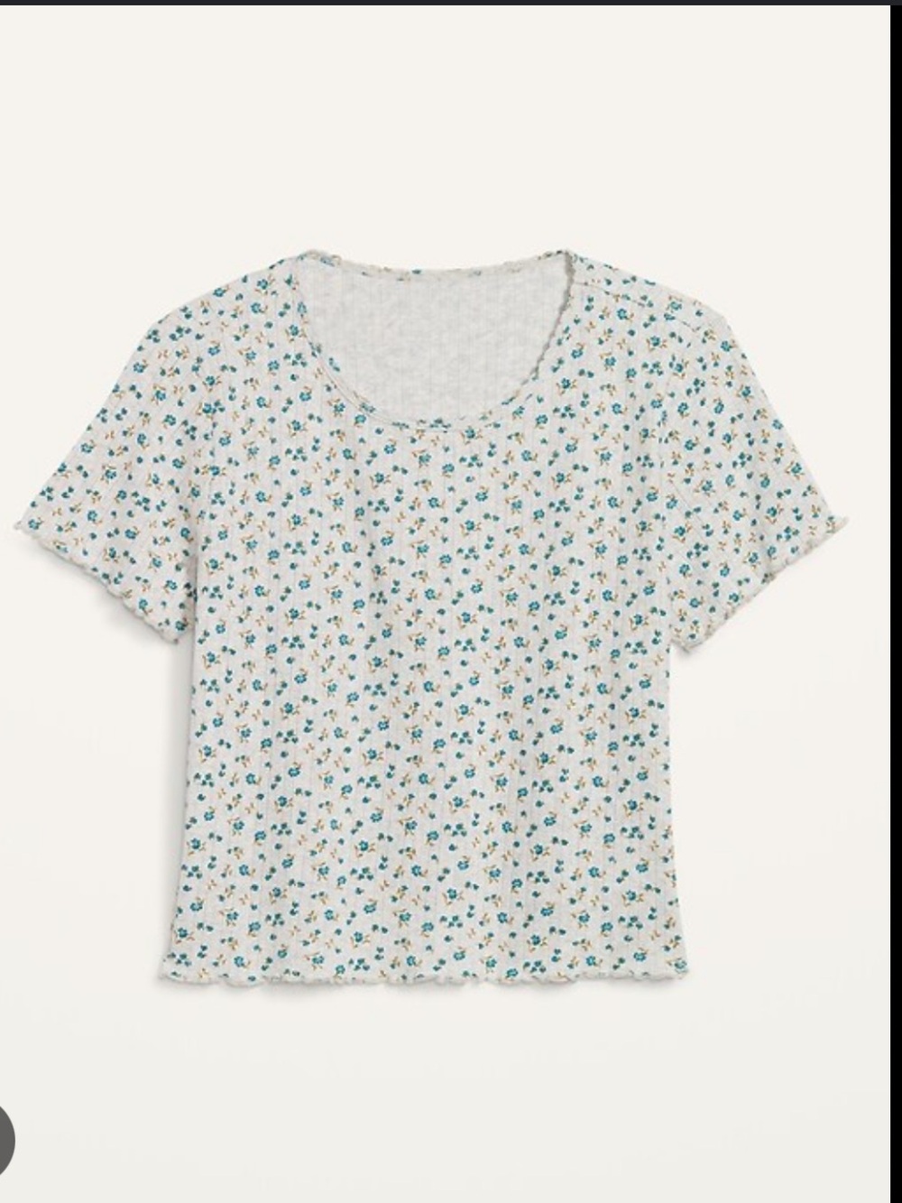 Old Navy White Short Sleeve Floral Lettuce-Edge Tee